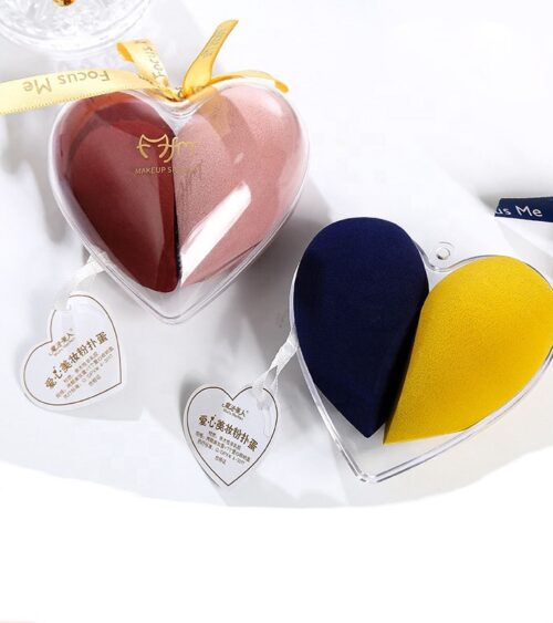 Super Mikrofiber Hjerteform Makeup Svamp Gavesæt til vådt og tørt