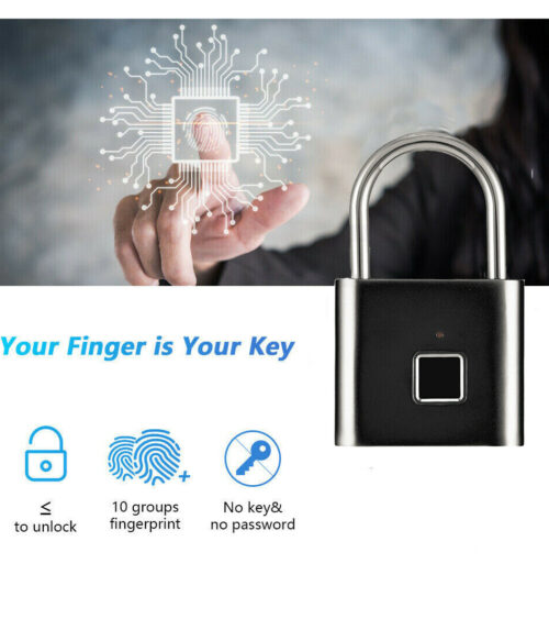 Alternative view of Hængelås med Fingeraftrykslæse - Sort