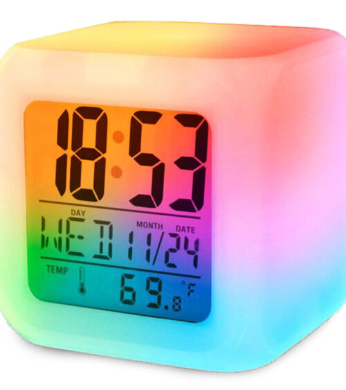 Digitalt Alarm Termometer Natglødende Terning 7 Farver Ur Led Skift Lcd