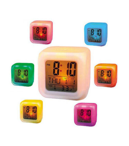 Alternative view of Digitalt Alarm Termometer Natglødende Terning 7 Farver Ur Led Skift Lcd